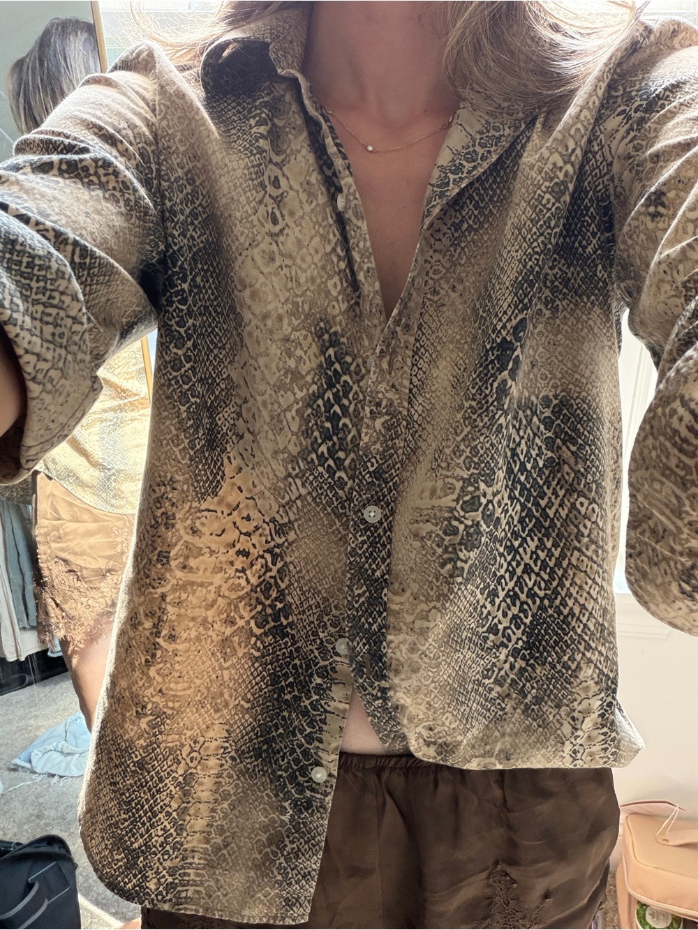 Ralph Lauren Snake-Print Reptile Blouse - Brown/Beige